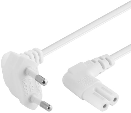 PremiumCord Câble d'alimentation 230V 3m, pour PC/Moniteur/TV/Onduleur, avec Prise Européenne C7 (2 Broches), IEC 320, Incliné, Blanc