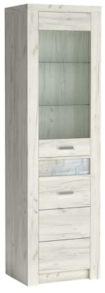 Masseno Glasvitrine ZERI Standvitrine, Wohnzimmer Vitrine, Modern Vitrinenschrank, 56x42x192cm, Eiche Bianco