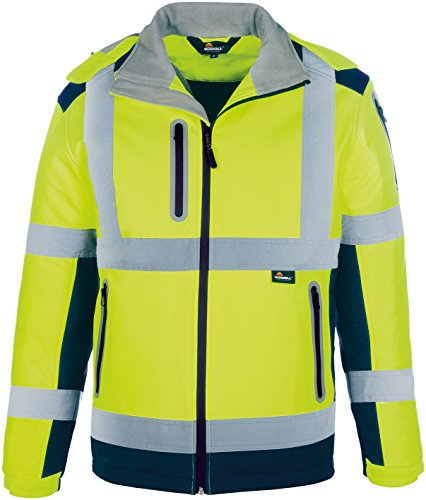 Warnschutz Winter-Softshelljacke, Warnschutzjacke gefüttert ,abnehmbare Kapuze leuchtgelb / marine Gr.L