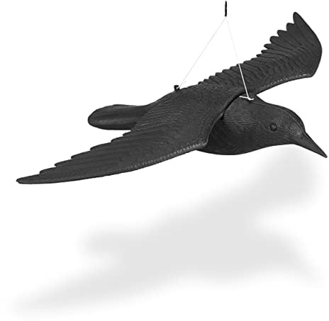 Relaxdays 2er Set Taubenschreck Krähe, Dekofigur als Vogelscheuche, Fliegender Rabe für Taubenabwehr, Gartenfigur Vogel, schwarz