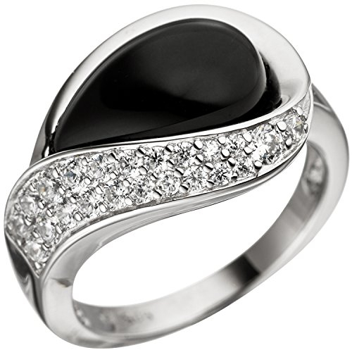 Jobo Damen-Ring aus 925 Sterling Silber mit Onyx und 22 Zirkonia Größe 58