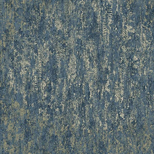 Holden Papier peint industriel vieilli bleu marine et doré 12842