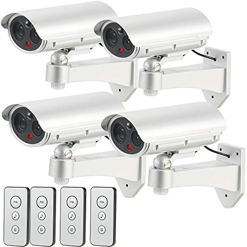 VisorTech Kamera-Dummys außen: 4er-Set Überwachungskamera-Attrappen, Bewegungsmelder, Alarm-Funktion (Videokamera Dummy, gefälschte Kameras)