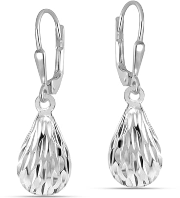 LeCalla Sterling Silber Schmuck, leichte ovale Leverback-Ohrringe mit Diamantschliff für Damen