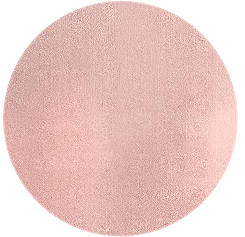 Mia's Teppiche Olivia Wohnzimmer/Schlafzimmer Teppich - waschbar - 120 cm Rund, Rosa