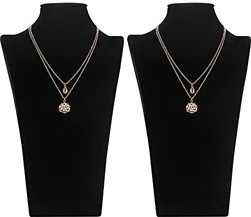 POLMART 2 Pezzi Busto Espositore in Velluto, Nero Espositore per Collana - 29x18cm