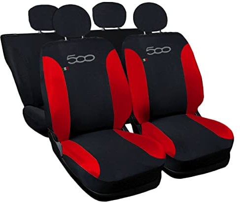 Auto Accessori Lupex Autositzbezüge kompatibel mit Cinquecento 500, hergestellt in Italien, Polyestergewebe, (Schwarz – Rot Modell 2)
