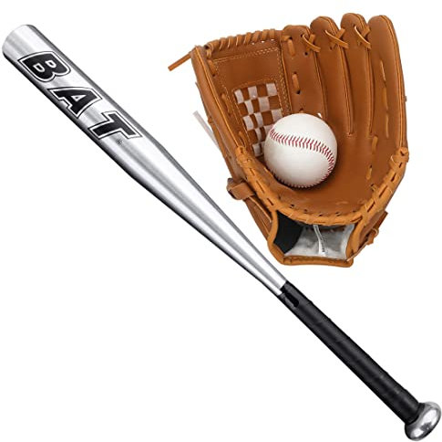 25'' (63,5 cm) Alloy Baseballschläger mit 9'' Softball Sport Schläger Handschuhe für die Linke Hand Leichtes Sporttraining Slugger Training Erwachsenen-Outdoor-Spiel Balken (Silber)