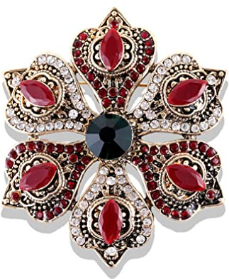 Broche vintage en forme de fleur de lotus rouge – Badge ajouré personnalisé pour corsage cadeau pour maman ou femme