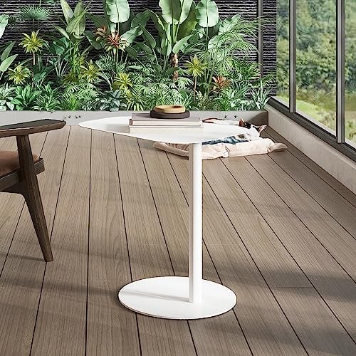 [en.casa] Beistelltisch Nastätten Gartentisch Couchtisch mit Metallgestell Sofatisch modernes Design für Wohnzimmer Schlafzimmer Balkon Terrasse 50 x 50 x 38 cm Weiß