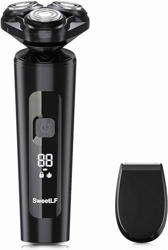 SweetLF Rasoir Electrique Pour Homme,Lame Rotative 5D, Autonomie de Batterie de 120 Mins, Étanchéité IPX7,Rasage à Sec/Humide, Tondeuse de Rechange Portable, Affichage LED, Verrouillage de Voyage