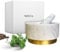 NIKITA White Marble Pestle and Mortar Set - Large Mortar and Pestle Set for Herb and Spice Crusher Kitchen Set - Heavy and Durable Stone Pestle and Mortar - Gold