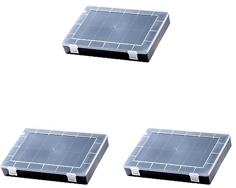 hünersdorff Sortimentskasten: stabile Sortierbox (PP-Classic) mit fester Fachaufteilung (12 Fächer), Sortierkasten-Maße: T225 x B335 x H55 mm, Schwarz, 611810 (Packung mit 3)