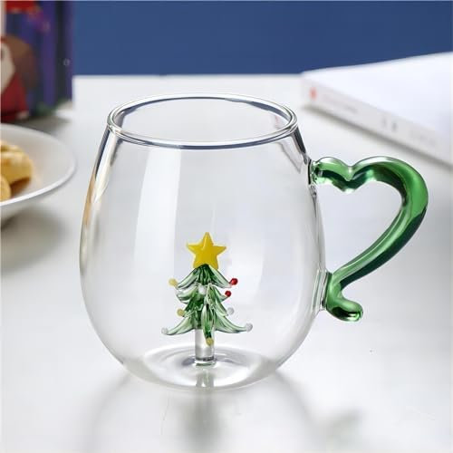 Tuzsocr 300ML Verres de Noël, Tasse à Lait en Verre, Tasses à Café d'Arbre Mignon, Décoration, Lavables au Lave-Vaisselle, pour Latté, Americano, Cappuccino, Sachet de Thé, Boisson (Style 1)