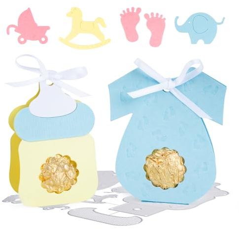 BETESSIN 2Pcs Stanzschablone Box Babyparty Stanzform Taufe Geschenbox Schachtel Fische Candy Box Klein Süßigkeitenbox Stanzen Metall Prägeschablonen Babyshower Kommunion Gastgeschenk