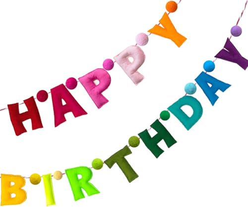Filz-Happy Birthday-Banner – Regenbogen-Girlande, vorbespannte Filz-Girlande, Geburtstagsdekorationen, wiederverwendbares Happy Birthday-Schild, Filzbanner Girlande für Geburtstagsdekoration,