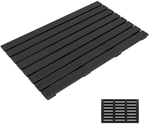 SOARS Badematte rutschfest & wasserdicht, Duschmatte aus WPC mit Holzoptik, Bodenplatte für Innen- und Außenbereich, 100 x 60cm, Schwarz