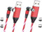 REFLEX POWER 2 Pack 1M 3-in-1 540° Rotate - Luminous Magnetic USB Charging Cable for iPhone/iPad, Micro USB, Type-C, 2.4A Fast Charge, Durable TPE, 360°/180° Rotating Magnetic Design (Glow Red)