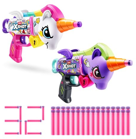 XSHOT Blastercorn 2er-Pack (2PK) von ZURU – Einhorn-Dart-Blaster in Weiß & Lila mit flatternden Flügeln, 32 Air Pocket Technologie Darts & 27m Reichweite, Outdoor-Spielzeug für Kinder ab 8 Jahren