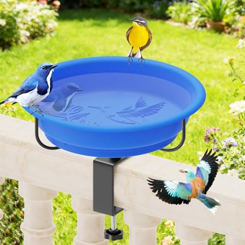 TUSPEU Beheizte Vogeltränke für den Außenbereich, Winter, 100 W, thermostatisch gesteuert, beheizte Vogeltränke, verstellbare Metallklemme für Deckgeländer, wasserbeheizte Vogeltränke für Außenbereich