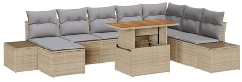 pokgdf Modulares Gartensofa Set Poly Rattan 9-teiliges Gartenmöbel Set mit verstecktem Stauraum Modernes Outdoor Sofa Eckcouch in Beige