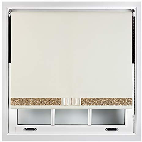 FURNISHED Blackout Roller Blinds Decorative Glitter Fabric & Bow - Trimmable - Cream 90W x 165H cm