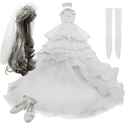Set Rock Perücken Schuhe Socken Accessoires Vollständiger Satz für 1/3 BJD Dolls Ball Jointed Dolls 21-23inch 60cm (White)