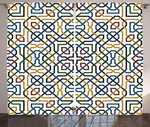 ABAKUHAUS Ethnisch Rustikaler Vorhang, Arabisches Marrakesch-Motiv, Wohnzimmer Universalband Gardinen mit Schlaufen und Haken, 280 x 245 cm, Mehrfarbig