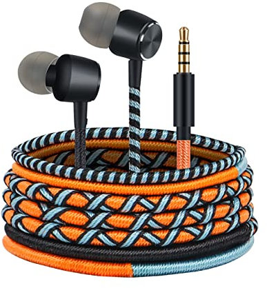 URIZONS bunt kopfhoer in Ear kopfhörer mit Kabel - Ohrhörer mit Mikrofon und Fernbedienung In-Ohr Headset für Laptoptabletten Android Handstrickgarn Stamm gewickelt Orange