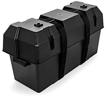 Camco Double Battery Box | Safely Stores RV, Automotive, and Marine Batteries | Features a Heavy-Duty Corrosion-Resilient Polymer Construction and Measures Inside 21-1/2 x 7-3/8 x 11-3/16 (55375)
