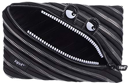 ZIPIT Monster Federmäppchen für Kinder | Extra Großes Mäppchen für die Schule | Monster Etui für Jungen | Federmappe Schwarzes