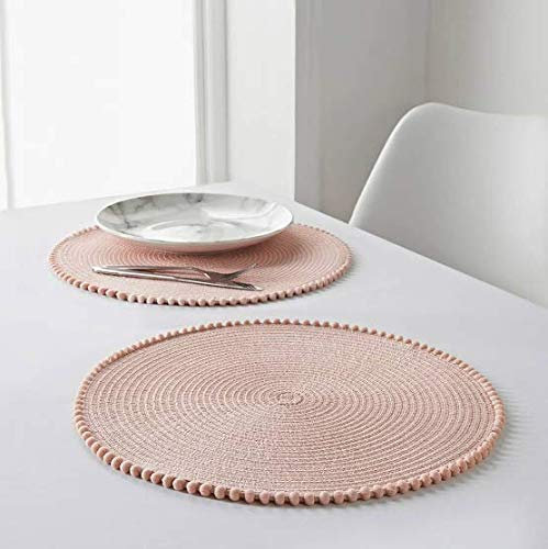 Z&Q BROS LTD Fabulous Style Blush Round Pom Pom Placemats 4pk stylish Tableware Essential