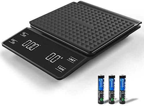 3T6B Kaffeewaage mit Timer, 3kg/0.1g Kaffeewaage Elektronische Küchenwaage, Digitale Kaffee Skala mit LED-Anzeige, Multifunktionale Espressowaage, Lebensmittelwaage (Enthält 3 Batterien)
