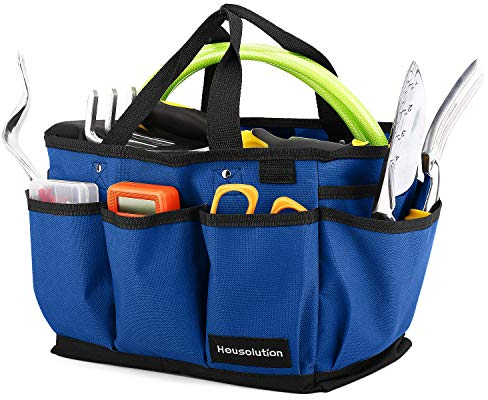 Housolution Garten Werkzeugtasche, Deluxe Garten Werkzeug Aufbewahrungstasche und Gartengerätetasche mit Kleinen Taschen, Verschleißfest und Wiederverwendbar, 14 Zoll - Blau