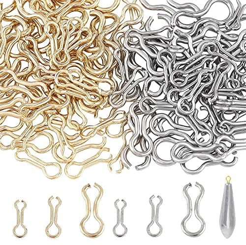 SUPERFINDINGS 240 Stück 3 Größen Angeln Sinker Augen Ösen DIY Angelköder Öse 2 Farben Edelstahl 8 Form Schlaufen Ösen Wirbel Clip für Bleigewichte Formen Tackle Zubehör