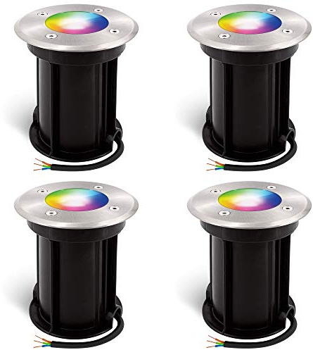 linovum 4er Pack BORU Bodenleuchten Außen IP67 Smart RGBW LED GU10 - kompatibel mit Alexa & Google Home WLAN App Steuerung 4W
