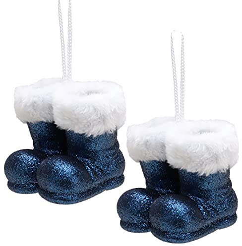 Christmas Concepts® Pack of 2–10cm Glitter Hanging Santa Boots With White Fur Trim – Christmas Tree Trims/Baubles (Midnight Blue)