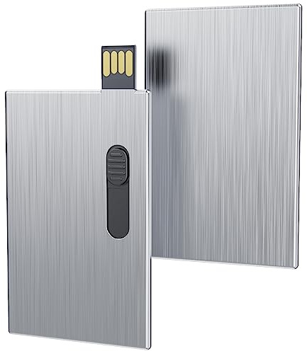 Uflatek 128GB USB-Stick Business Kreditkarten Flash-Laufwerk USB 2.0 Speicherstick Silber Metall Shell Flash Drive Scheckkartenform Neuheit Memory Stick Extern Speicher für Computer Laptop