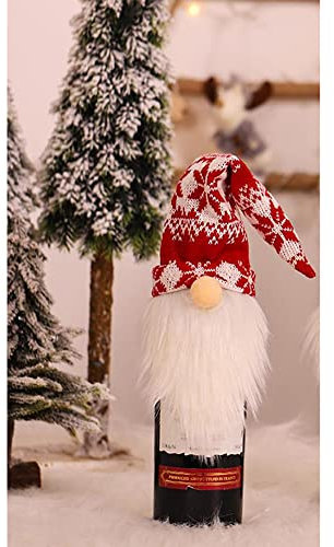 Christmas Gonk Bottle Cover – Fair Isle Red & White Knit Design | 24cm Long x 2cm Wide Festive Wine Bottle Decoration | Reusable Santa Gnome Gift Wrap for Christmas Parties & Table Décor
