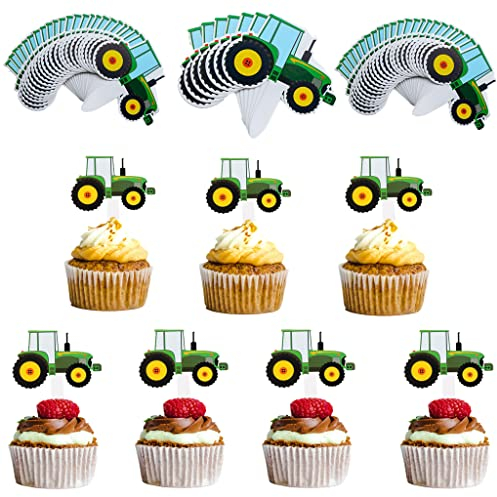 Daxlizy Cupcake Topper Set, 56 Traktor Cupcake Topper für Kindergeburtstag Kuchen Deko, Bunt