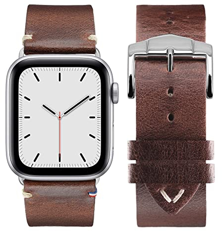 Eternel – Logan Vintage Armband sagenhaft – Kompatibel mit allen Apple Watch Modellen – 45/46mm – Handgefertigt in Frankreich – Pflanzlich gegerbtes Leder – Marron – Adapter in aluminium argent