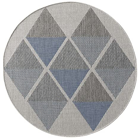 Taracarpet Outdoor Teppich Wetterfest Wohnzimmer Balkon Küchenteppich Flachgewebe Sisaloptik Muster Skandi Blau 120x120 cm rund