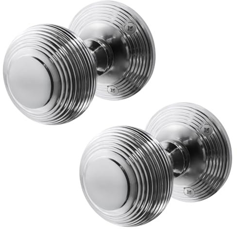 EAI Beehive Door Knobs Polished Chrome | 1 Pair of Reeded Mortice Knobs (55mm) for Internal Doors