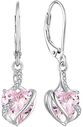 FJ Damen Ohrringe Oktober Geburtsstein 925 Sterling Silber Hängend Rosa Turmalin Ohrringe Unendlichkeit Infinity Schmuck Geschenke für Damen Frauen Mutter Freundin Mama