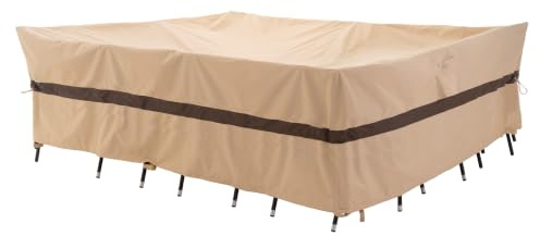 WJ-X3 Große rechteckige Terrassentischabdeckung, Sektional, Outdoor-Möbel-Set, strapazierfähig, Rasen-Esstischabdeckung, wasserdicht, hohe Windbeständigkeit, lichtbeständig, 341 x 224 x 91 cm, Beige