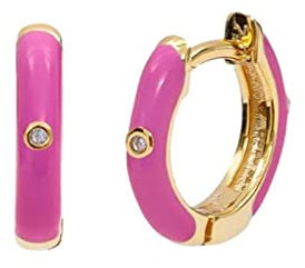 Homxi Orecchini a Cerchio Donna,Donna Orecchini in Argento 925 Cerchio con Smaltato Zirconia Cubica Donna Orecchini Fucsia
