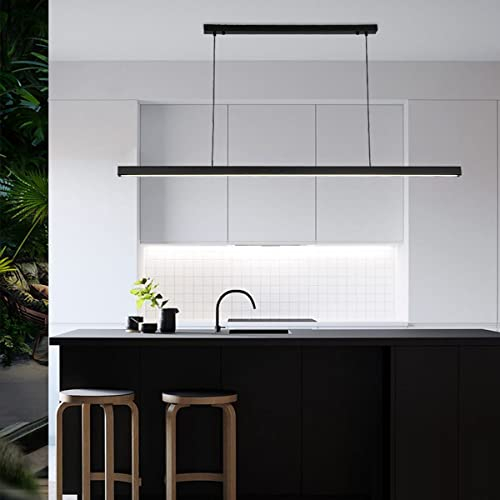 Moderne LED-Pendelleuchte, Licht Hängeleuchte mit Fernbedienung Pendelleuchte Linear Design Höhenverstellbare Kronleuchter Lampe für Esstisch Esszimmer Sekretär Küchenleuchte (schwarz, 60cm)