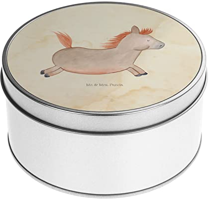 Mr. & Mrs. Panda Blechdose rund Pferd Springen - Geschenk, Bauernhof, Metallkiste mit Deckel, ausreiten, Metall Dose, Landwirtin, reiten, Pferde,