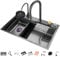 Lavello da Cucina A Vasca 304 in Acciaio Inossidabile Singolo Lavandino A Cascata Bar Multifunzione Fatto A Mano con Rubinetto Estraibile E Componenti di Drenaggio (Color : Black-c