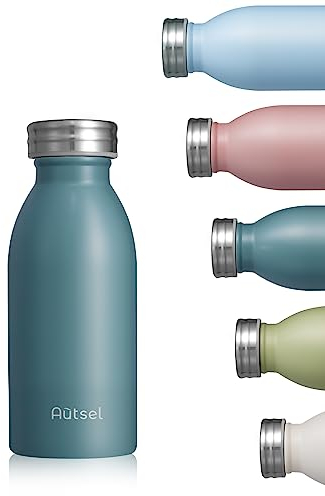 Autsel Trinkflasche Thermo Edelstahl 350ml für Heiße und Kalte Getränke für Büro Sport Outdoor Camping NAVY